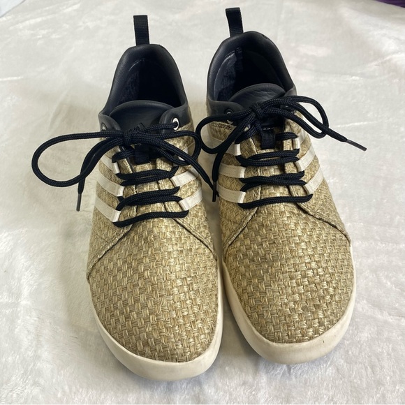 Adidas Men’s Satellize MC Plein Air Sneaker GUC Tan Black & White Stripes Sz 7.5 - Picture 2 of 10